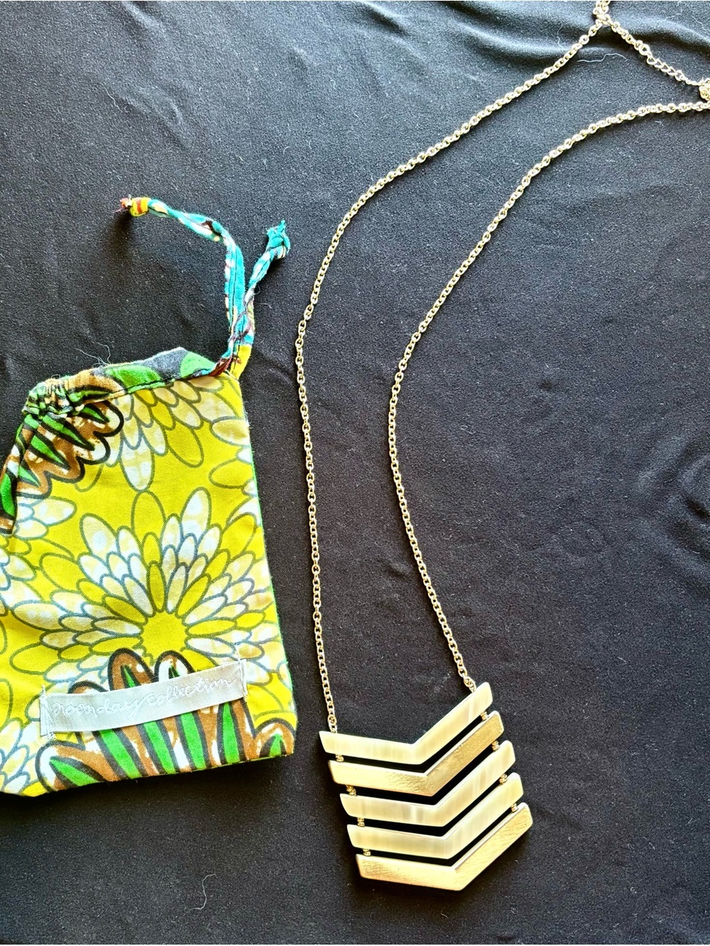 Noonday Collection Abalone Shell Gold Chevron Layered Pendant Necklace